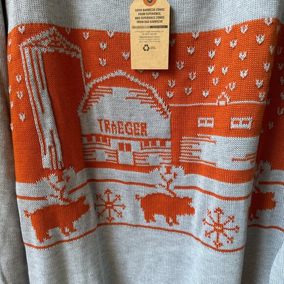NWT Traeger Gray & Pumpkin Long Sleeve Sweater with Farm Scene - Men's XXL - Picture 13 of 16